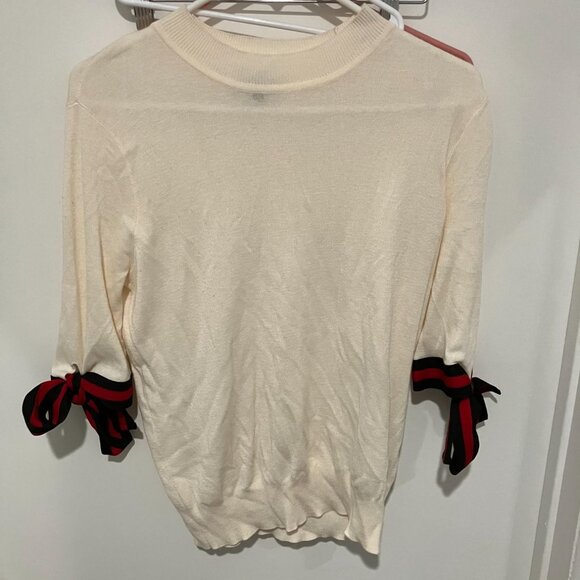 Who What Wear Women's Tie Sleeve Sweater Shirt, Cream/Red/Black, Large - Picture 1 of 4